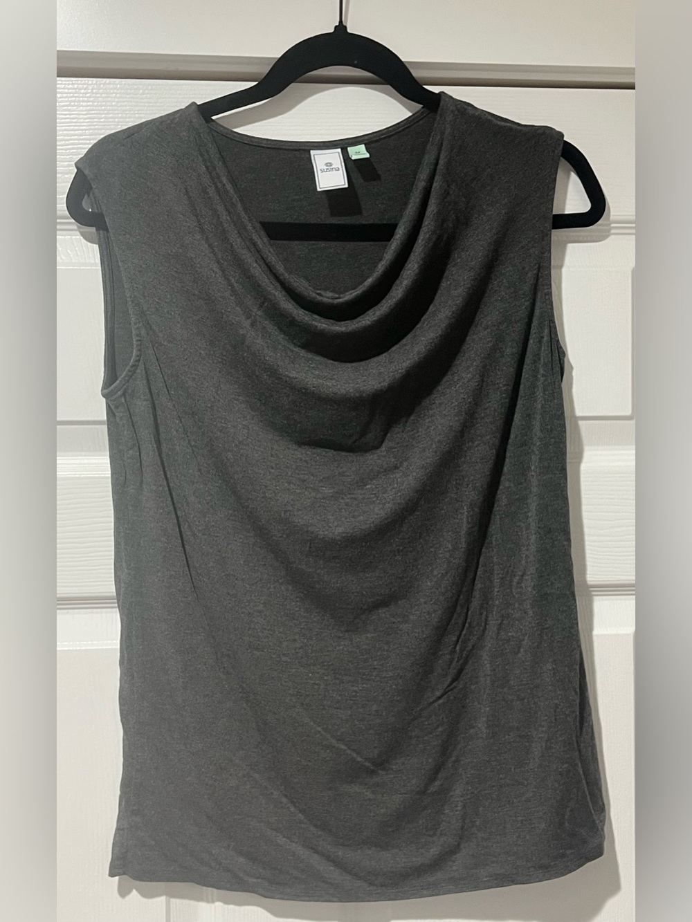Susina Dark Charcoal Cowl Neck Sleeveless Tank